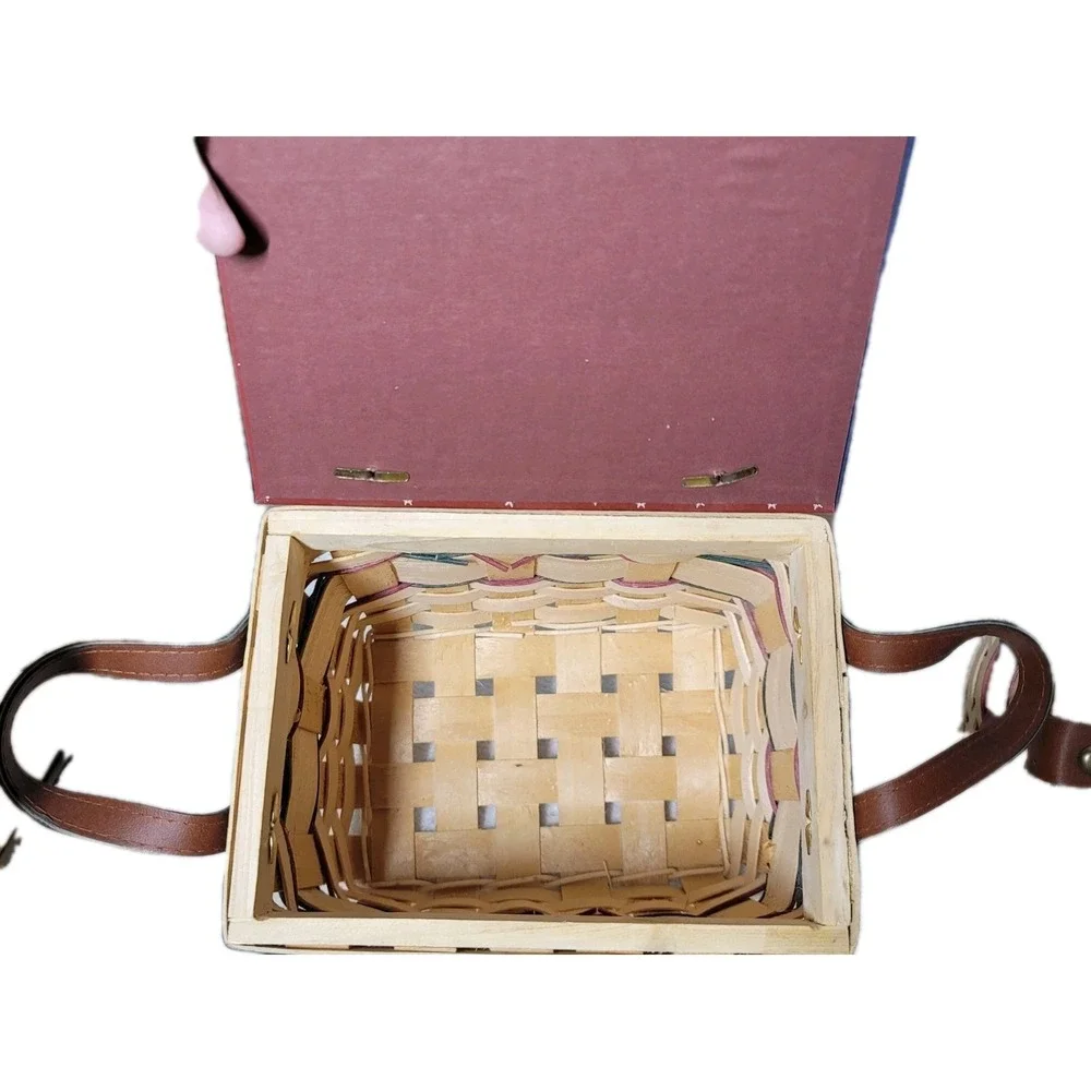 2 Christmas Baskets With Snowman Lg. & Sm Jan Shade Beach Weaved Leather Handles